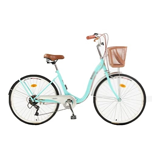Biciclette da città : KOOKYY Bicicletta da donna leggera ordinaria adulta femminile studente pendolare bici retrò bicicletta 61 / 66 cm telaio basso è comodo per (colore: verde chiaro)