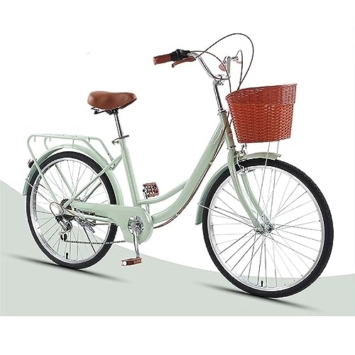 Biciclette da città : LEAUX Bicicletta da 24 pollici Bicicletta retrò da donna Bicicletta leggera unisex a velocità singola con cestino(Color:Grey)