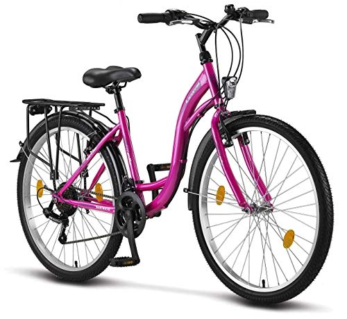 Biciclette da città : Licorne Bicicletta olandese Stella Bike, city bike da 24, 26 e 28 pollici, adatta sia a uomini che a donne, con cambio a 21 marce, Bambina Donna, Colore: rosa., 26