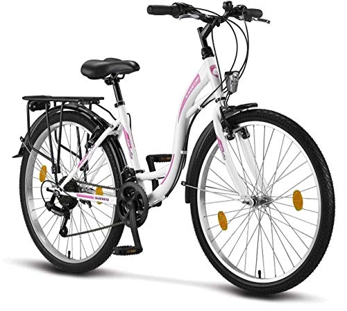 Biciclette da città : Licorne Bicicletta olandese Stella Bike, city bike da 24, 26 e 28 pollici, adatta sia a uomini che a donne, con cambio Shimano a 21 marce, Bambina Donna, bianco, 26