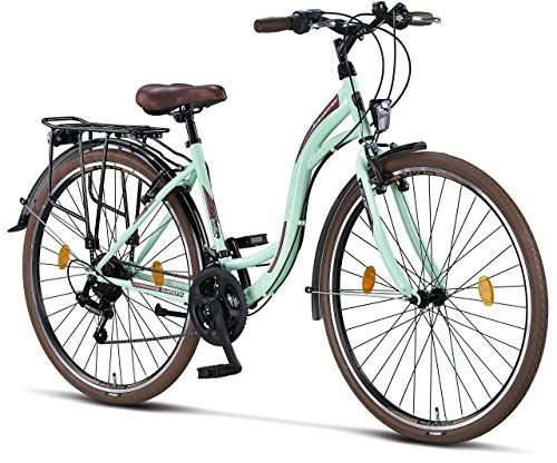 Biciclette da città : Licorne Bicicletta olandese Stella Bike, city bike da 24, 26 e 28 pollici, adatta sia a uomini che a donne, con cambio Shimano a 21 marce, Donna, menta, 28