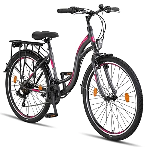 Biciclette da città : Licorne Bike Stella Premium City Bike da 24 pollici, bicicletta per ragazze, ragazzi, uomini e donne, cambio a 21 marce, bicicletta olandese, antracite (26 pollici, antracite)