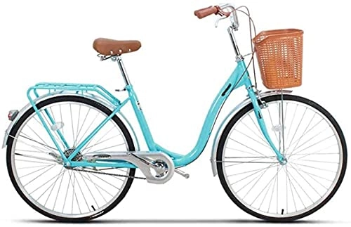 Biciclette da città : lqgpsx 24"Bici da Donna in Alluminio Bici da Crociera 6 Marce con Cambio a V Freni City Light Commuter Retro Ladies Adult con Cestino per Auto(Colore:A)