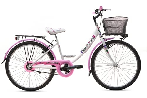 Biciclette da città : MADICKS Bicicletta Donna da Passeggio Monotubo Misura 26 Bici da città Vintage Retrò con Cestino Floreale Bianca Rosa