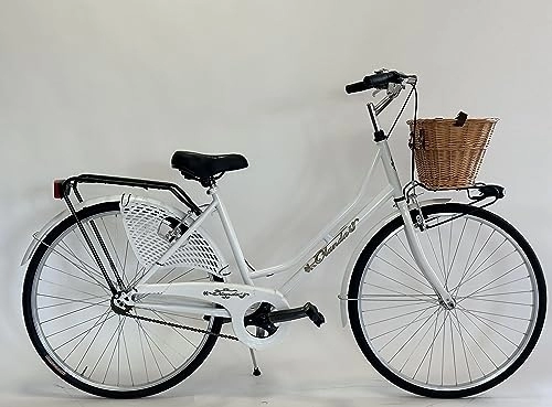 Biciclette da città : MADICKS Bicicletta Donna da Passeggio Olanda Misura 26 Bici da città Vintage retrò Bianca con Cestino (Cestino in Vimini)