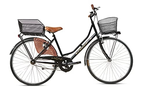 Biciclette da città : MADICKS Bicicletta Donna da Passeggio Olanda Misura 26 Bici da città Vintage retrò con Cestino anteriore e posteriore Nero