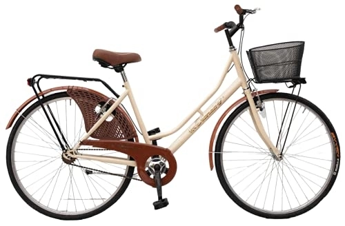 Biciclette da città : MADICKS Bicicletta Donna da Passeggio Olanda Misura 26 Bici da città Vintage retrò con Cestino Beige