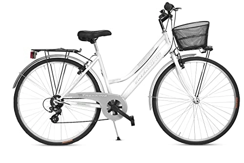 Biciclette da città : MADICKS Bicicletta Donna da Passeggio Olanda Misura 28 Bici da città Vintage retrò con Cestino Bianca Con Cambio