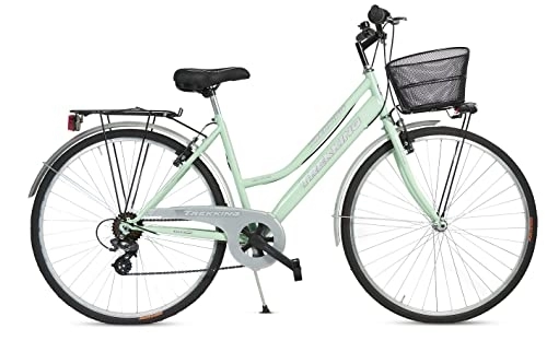 Biciclette da città : MADICKS Bicicletta Donna da Passeggio Olanda Misura 28 Bici da città Vintage retrò con Cestino Verde Con Cambio
