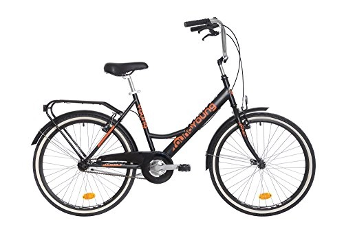 Biciclette da città : Maino Young 24", Bicicletta City Unisex – Adulto, Nero Opaco / Arancio, 46