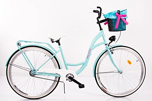 Biciclette da città : Milord. 2018 City Bike comfort con cestino, da donna stile olandese, 1 velocità, Aqua, 71, 1 cm