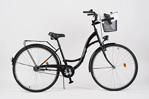 Biciclette da città : Milord. 2018 City Bike comfort con cestino, da donna stile olandese, 3 velocità, nero, 71, 1 cm