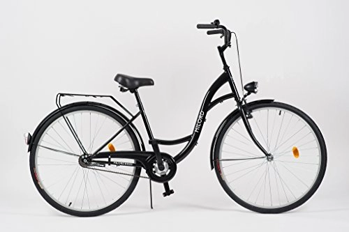 Biciclette da città : Milord. 2018 City Bike comfort, stile olandese da donna con portapacchi posteriore, 1 velocità, nero, 71, 1 cm