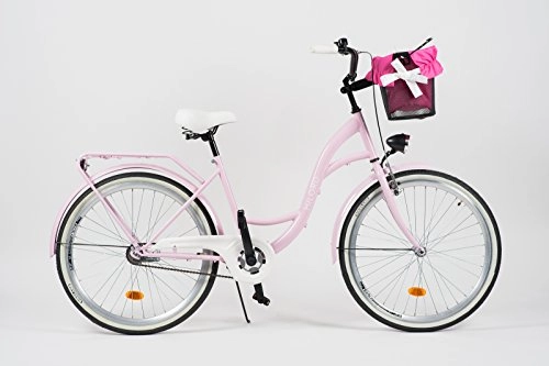 Biciclette da città : Milord 2018 City Comfort Bike con cestello, da donna, stile olandese, 1 velocità, rosa, 71 cm