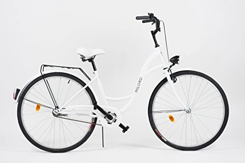 Biciclette da città : Milord. 2018 City Comfort Bike, da donna, stile olandese con portapacchi posteriore, 1 velocità, bianco, 71, 1 cm