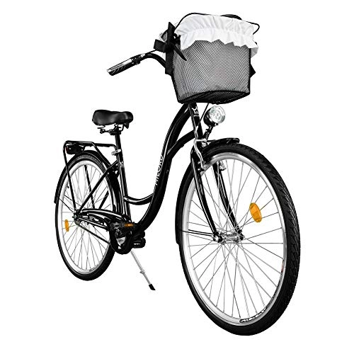 Biciclette da città : MILORD. 2018 Comfort Bicicletta con cestino, Holland, Signora ruota di bicicletta, 3 velocità, colore Nero, 28 pollici