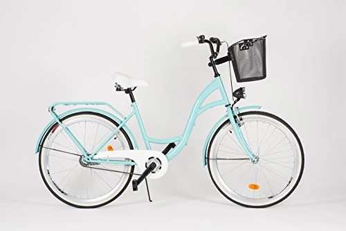 Biciclette da città : Milord. 2018 Comfort Bike con Cesto, Bicicletta da Città Donna, 1 Velocità, Acqua, 28"