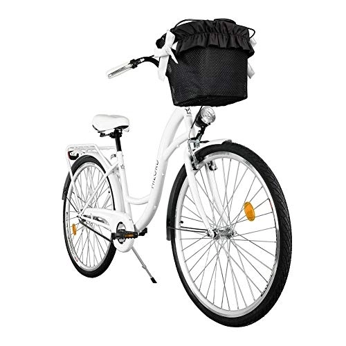 Biciclette da città : Milord. 2018 Comfort Bike con Cesto, Bicicletta da Città Donna, 1 velocità, Bianco, 28