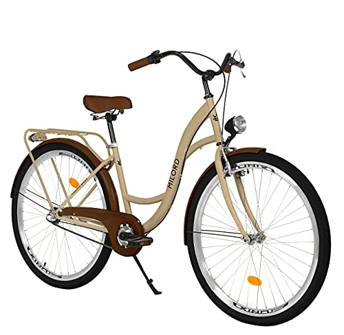 Biciclette da città : MILORD. 2018 Comfort di bicicletta con schienale Traeger, Holland, Signora ruota di bicicletta, 3 velocità, marrone, 26 pollici