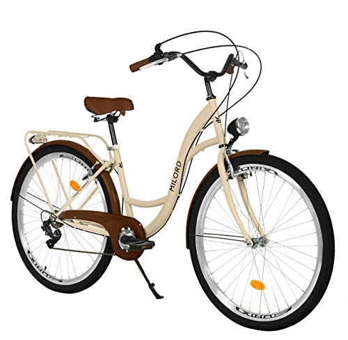 Biciclette da città : Milord. Bicicletta Comfort Cappuccino a 7 velocità da 28 Pollici con Marsupio Posteriore, Bici Olandese, Bici da Donna, City Bike, retrò, Vintage