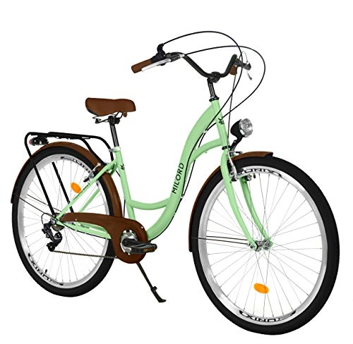 Biciclette da città : Milord. Bicicletta Comfort Menta Verde a 7 velocità da 28 Pollici con Marsupio Posteriore, Bici Olandese, Bici da Donna, City Bike, retrò, Vintage