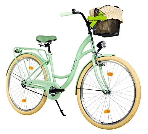 Biciclette da città : Milord - Bicicletta da donna, 28 pollici, 1 velocità, con cestino, stile vintage, colore: menta