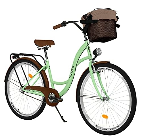 Biciclette da città : Milord. - Bicicletta da donna con cestino, modello olandese, 3 marce, colore: verde menta