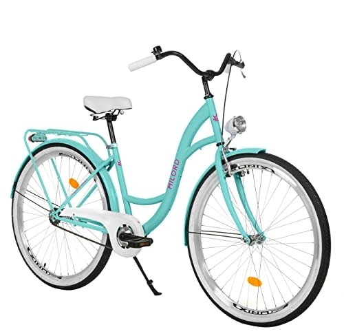 Biciclette da città : Milord - Bicicletta olandese da donna, stile vintage, 28 pollici, 1 velocità, colore: blu acqua