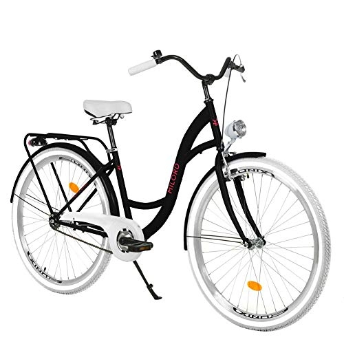 Biciclette da città : Milord Bikes Bicicletta Comfort Nero e Rosa a 3 velocità da 26 Pollici con Marsupio Posteriore, Bici Olandese, Bici da Donna, City Bike, retrò, Vintage