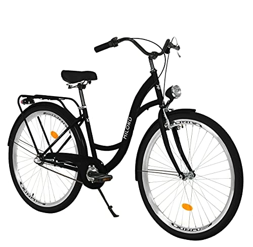 Biciclette da città : Milord Bikes MILORD. 2018 Comfort di bicicletta con schienale Traeger, Holland, Signora ruota di bicicletta, 3 velocità, colore Nero, 26 pollici