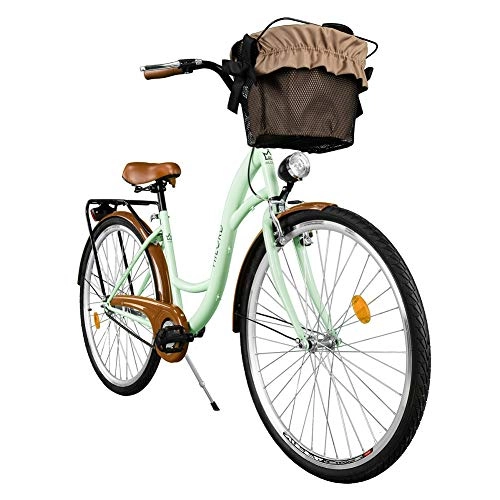 Biciclette da città : Milord City Comfort Bike con cestello da donna, stile olandese, 1 velocità, menta, 71 cm