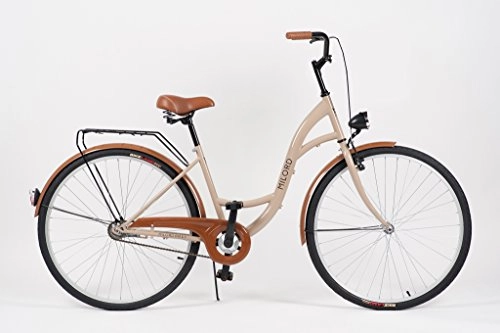 Biciclette da città : Milord City Comfort Bike da donna stile olandese con portapacchi posteriore, 1 velocità, marrone, 66 cm