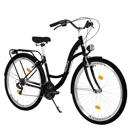 Biciclette da città : Milord Comfort, bicicletta olandese per giovani, City bike, vintage, 24 pollici, nero, Shimano a 21 marce