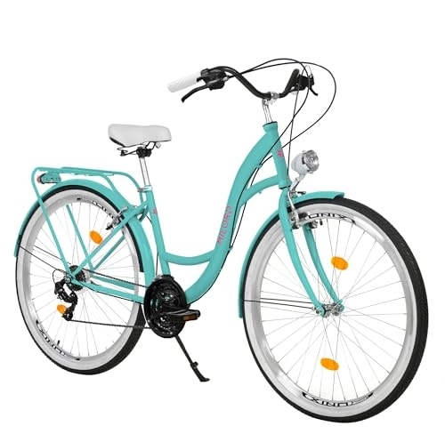 Biciclette da città : Milord Comfort, bicicletta olandese per ragazzi, City bike, vintage, 28 pollici, blu, Shimano a 21 marce