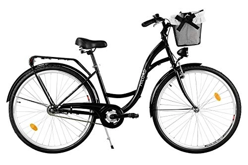 Biciclette da città : Milord. Comfort Bike con Cesto, Bicicletta da Città Donna, 1 velocità, Nero, 26