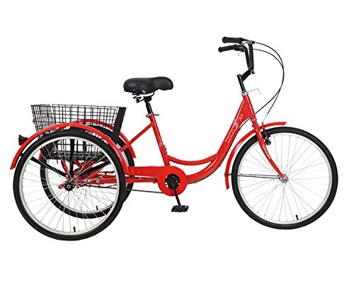 Biciclette da città : MZPWJD Tricycle Comfort - Tricycle per Adulti, 24 Pollici, 7 Marce, Triciclo con Cestino, 3 Biciclette, per Adulti Triciclo Comfort Shopping Triciclo Ciclismo Sport all'aperto Città (Color : Red)