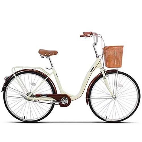 Biciclette da città : One plus one 26 '' Donne Bici Adulta Brown, Comfort Bicicletta con Cestino E Supporto per La Schiena, in Bicicletta Olandese, Signore Bike, City Bike, Retro, Annata
