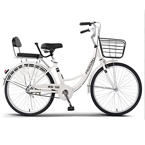Biciclette da città : PAKUES-QO Bicicletta da Spiaggia A velocità Singola da Donna, 26" Ruote con Sedile E Manopole Nere (Colore: Bianco)