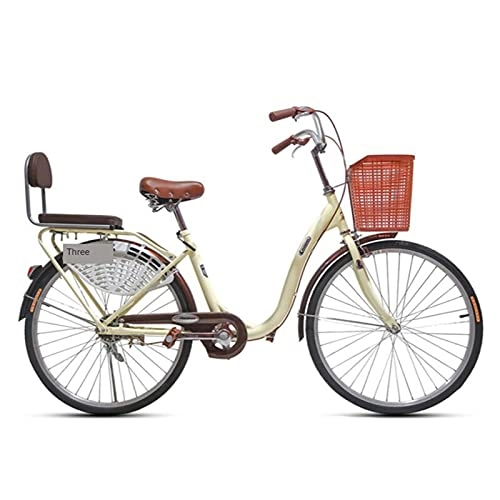 Biciclette da città : QILIYING Cruiser Bike Bicicletta da uomo e da donna singola velocità variabile studente lightwe-ight comoda bicicletta retrò auto donna strada bicicletta (colore: giallo chiaro)