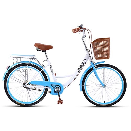Biciclette da città : QX 24 inch Comfort Bike Bici da Citt con Il Cestino, per Gli Uomini E Biciclette di Donne, 7 velocità Beach Cruiser Biciclette, Single Speed b
