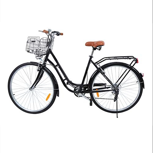 Biciclette da città : Ridgeyard 28" Bici da Città Donna Uomo Bicicletta Bici Citybike 7 velocità Outdoor Sport Città Urbano Bicicletta Shopper Bici Luce + Basket + Campana + Batteria-Powered Light(Nero)