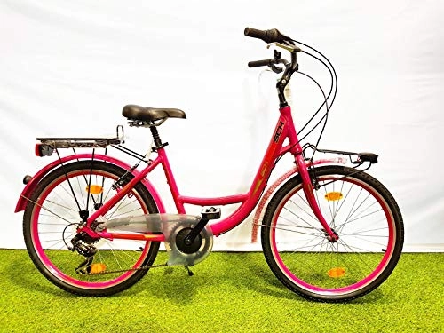 Biciclette da città : SCHIANO Bici Bicicletta Olanda Donna Ravenna 24'' Alluminio Shimano 6V Rosa