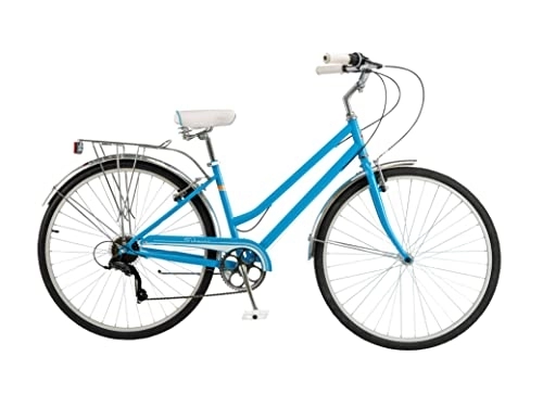 Biciclette da città : Schwinn - Bicicletta ibrida Wayfarer 500, unisex, ruote 700c, telaio in acciaio Hi-Ten da 16 pollici, cambio a torsione a 7 velocità, portapacchi posteriore, celeste