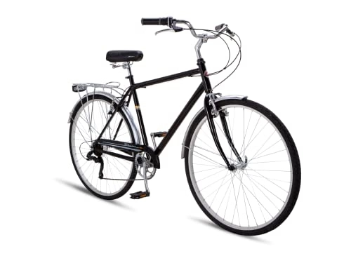 Biciclette da città : Schwinn - Bicicletta ibrida Wayfarer 500, unisex, ruote 700C, telaio in acciaio Hi-Ten da 18 pollici, cambio a torsione a 7 velocità, portapacchi posteriore, nero