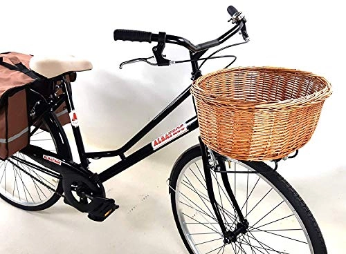 Biciclette da città : Super Promo 2020 – Bicicletta Albatros 26″ Donna “Olanda” + Cesto in Vimini e Borse Posteriori – Nero