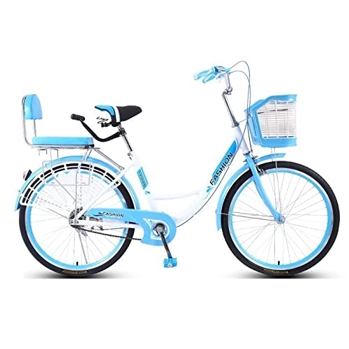 Biciclette da città : TAURU Bici da donna vintage da 53, 3 cm con cestino, bici da donna a velocità singola con sedile regolabile e manubrio, bici retrò per adulti con sedile posteriore imbottito (blu)