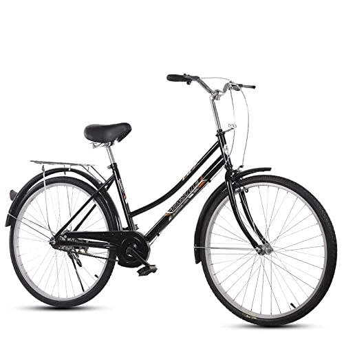Biciclette da città : TAURU Bici da lavoro retrò per pendolari, da spiaggia, con cestino, bici da donna (66 cm, nero)