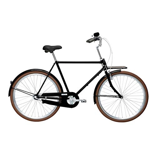Biciclette da città : Velorbis - Bicicletta da uomo Urban Chic a 3 velocità, telaio da 57, 1 cm con supporto anteriore (nero jet, 57 cm)