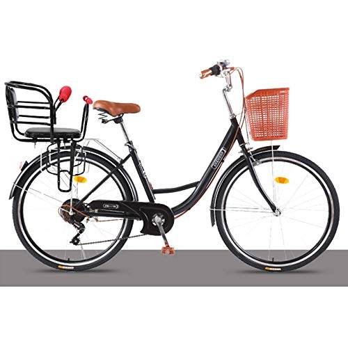 Biciclette da città : WGYHI 6 velocità Bicicletta, Donna Bici da Donna Retro Bici da Città Uomo Unisex Adulti Leggero Alunno Bici Bike Commuter Stile Olandese-H-24inch