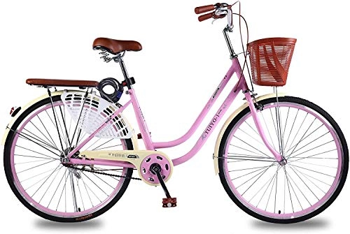 Biciclette da città : WOF Bicicletta Cruiser Comfort retrò da Donna con cestello, Bici Leggera Stile Olandese, Bici da Città Classica con Ruote da 26 Pollici